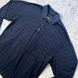 Bolle Golf Mens L Long Sleeve Polo Shirt Blue Geometric Mercerized Cotton